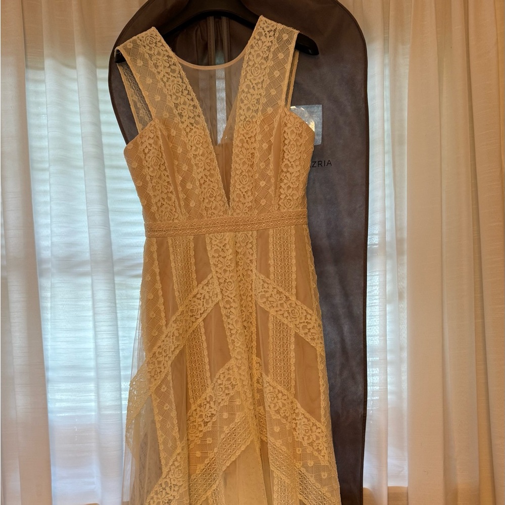 BCBGMaxAzria Cream Sleeveless Plunge Sundress for Weddings